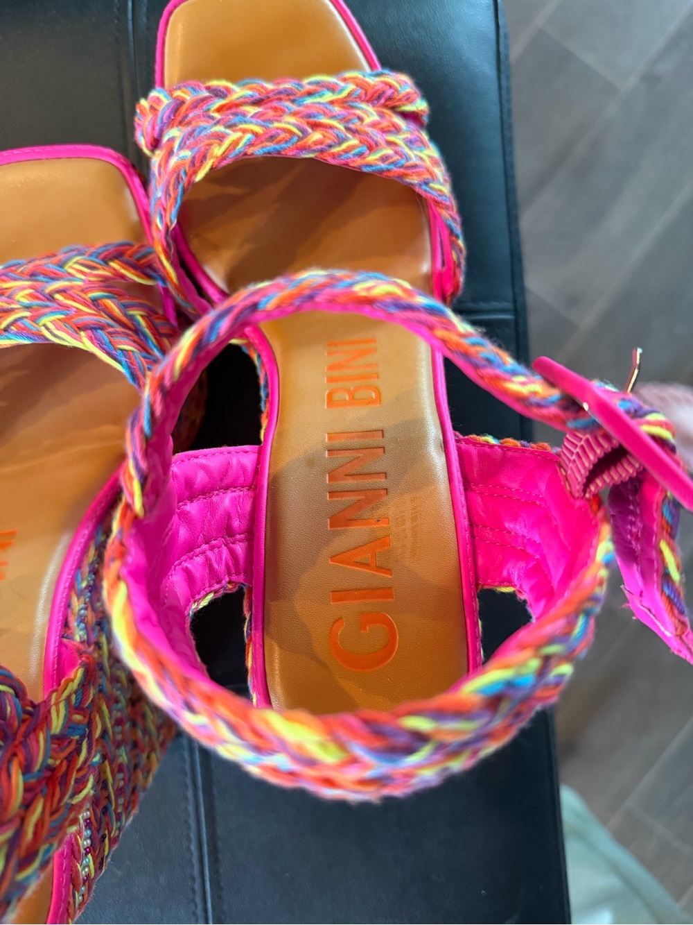 Gianni Bini Pink Multicolor Braided Wedge Sandals - Picture 3 of 6